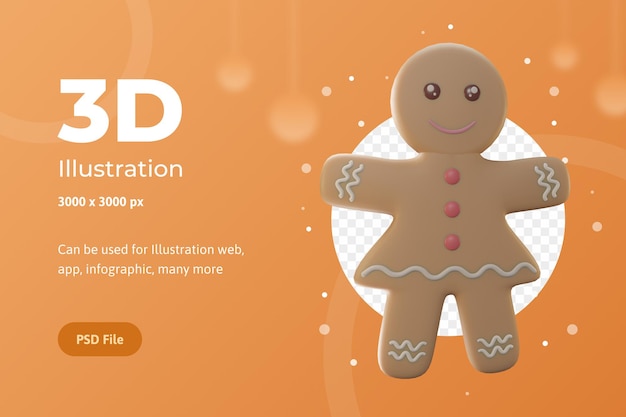 3D-illustratieobject, vrolijk kerstfeest met peperkoek, gebruik voor web, app, feest, reclame, enz