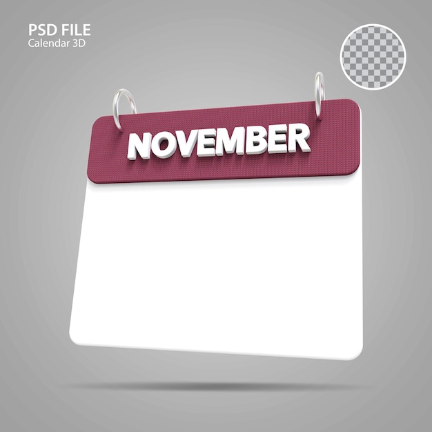 PSD 3d-illustraties november kalender