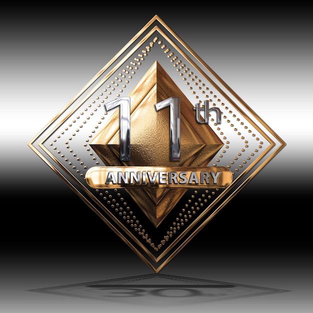 3d illustration 11 years anniversary golden symbol with silver