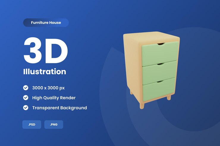 PSD 3d illustration 3 drawers