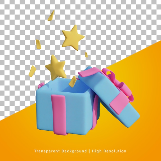 PSD illustrazione 3d o rendering di oggetti 3d del regalo di una stella