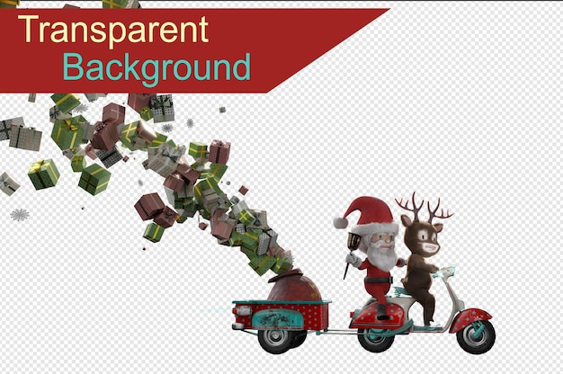 3D Illustration 3d rendering Santa claus ride drive scooter