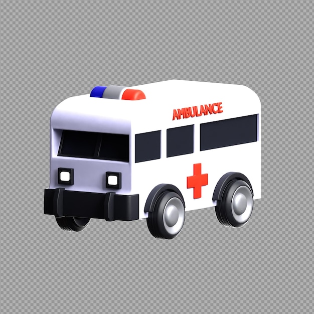 PSD illustrazione 3d di un'ambulanza con sfondo chiaro