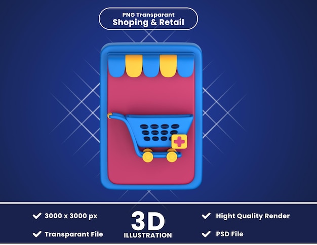 PSD 3d illustration of add to cart