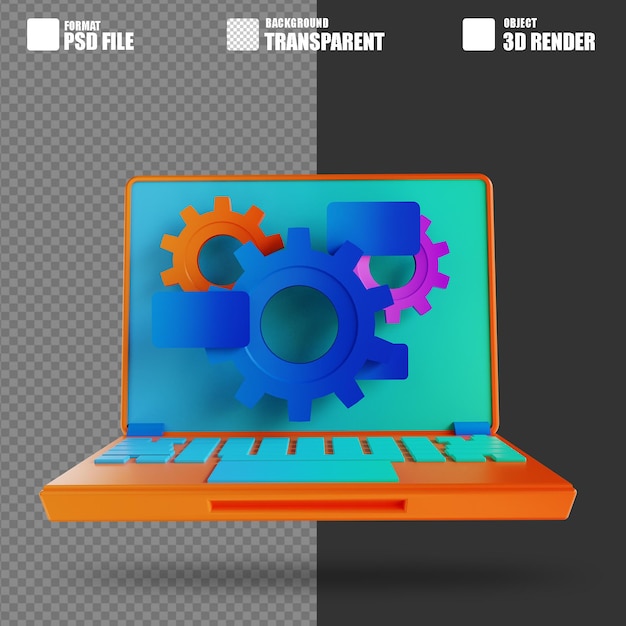 3D-illustration af bærbar og gearindstilling 3