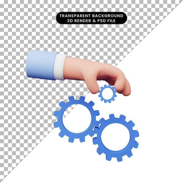 3D-illustration af hånd med gear