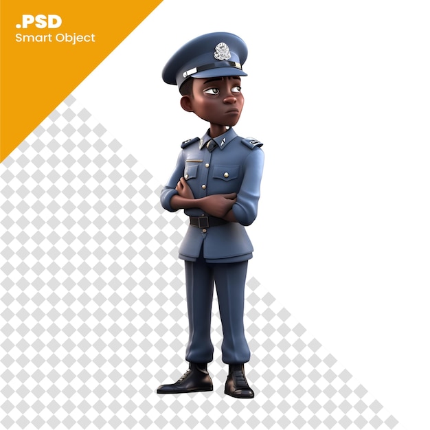 PSD illustrazione 3d di un poliziotto afroamericano con le braccia incrociate modello psd