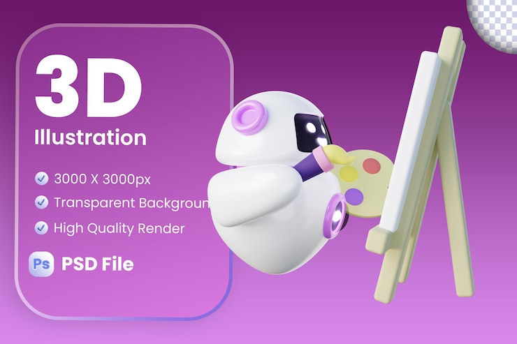 PSD 3d illustration of ai artist