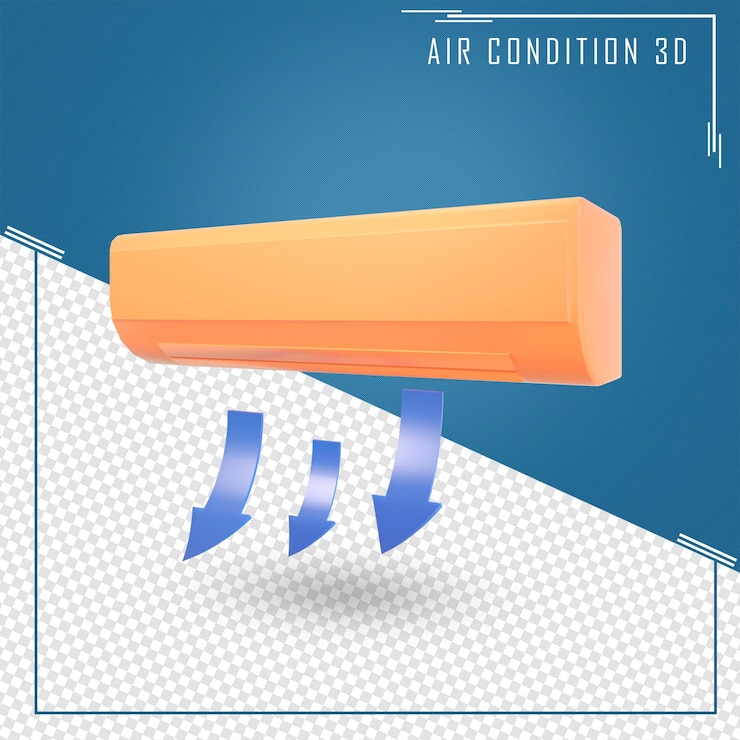 PSD 3d illustration air conditioner with cold wind waves