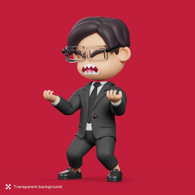 PSD 3d illustration of angry businessman character