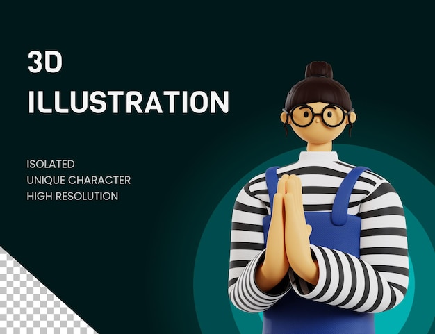 PSD 3d illustration apologetic pose