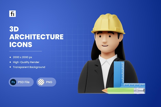 PSD 3d illustration architecture architect female