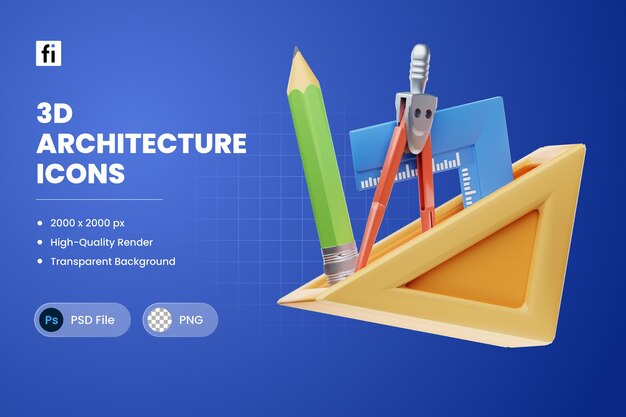 PSD 3d illustration architecture drawing instrument