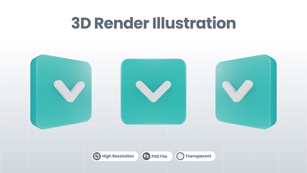 3d illustration arrow icon of down