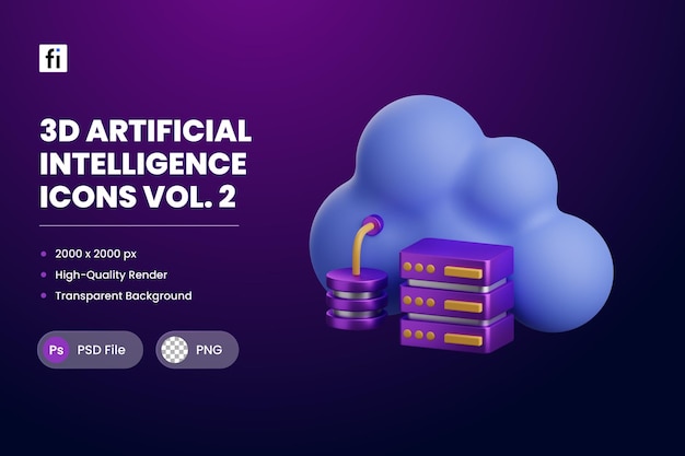 PSD 3d illustration artificial intelligence cloud computing