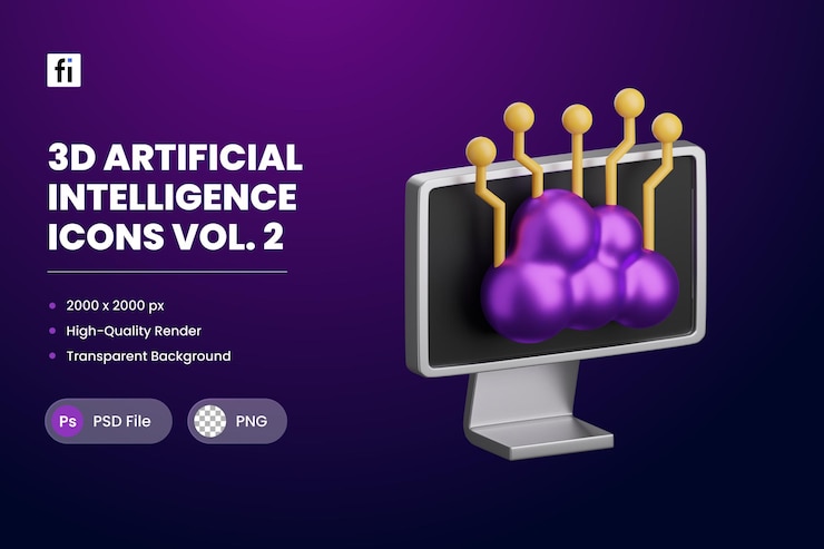 PSD 3d illustration artificial intelligence edege computing