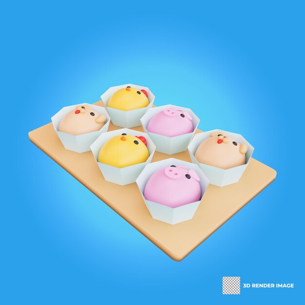 PSD 3d illustrazione del cibo asiatico carattere mochi carinocibo giapponese