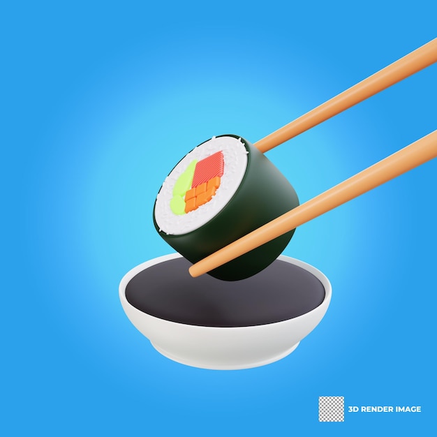 PSD illustrazione 3d di sushi di cibo asiatico