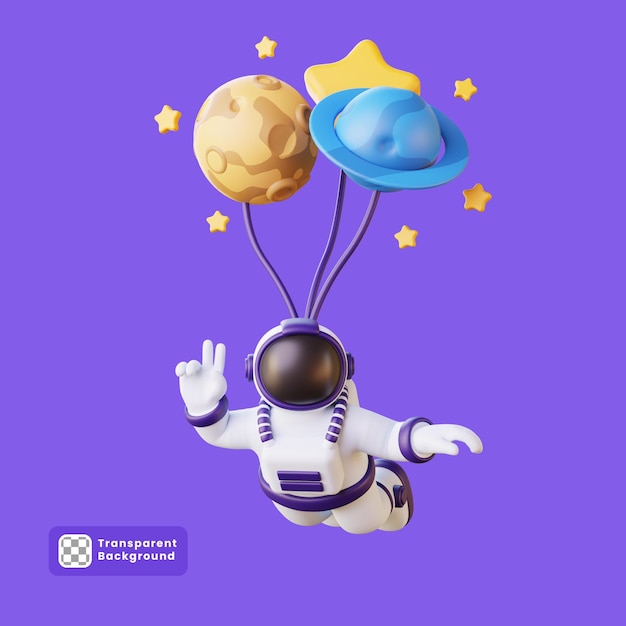 PSD 3d illustration of astronaut flying with planet balloon