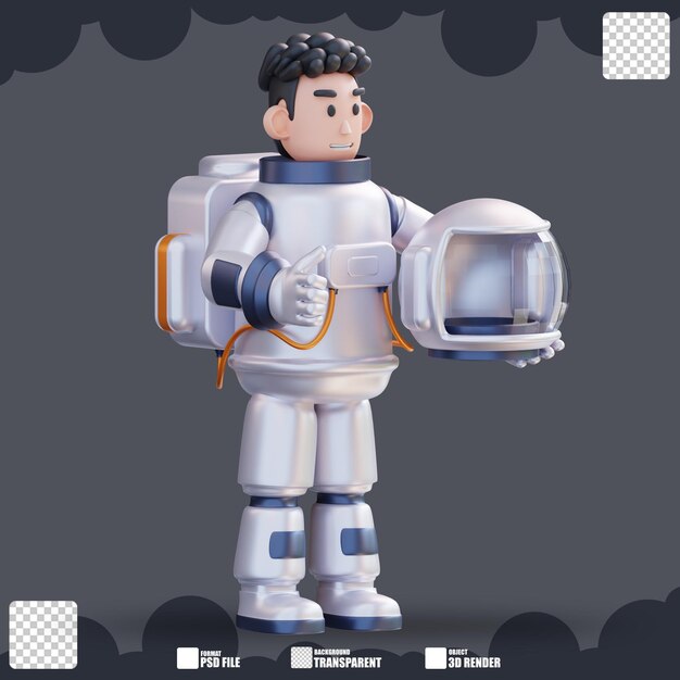 PSD 3d illustration astronaut holding a helmet 2