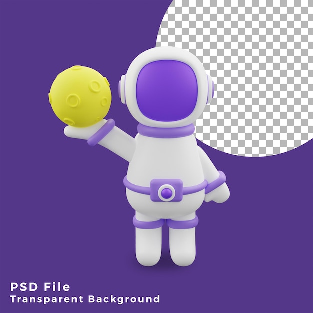 3d illustration astronaut holding moon gesture design icon assets high quality