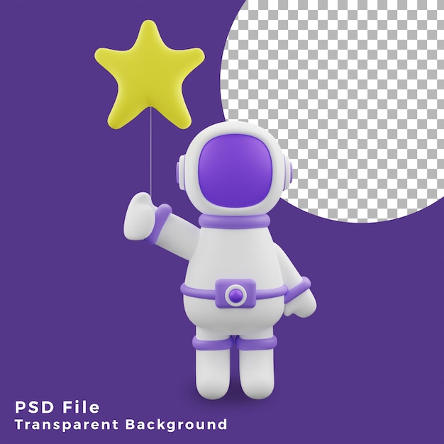 3d иллюстрация космонавт держит звезду воздушный шар дизайн значок активы высокого качества