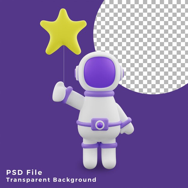 L'astronauta dell'illustrazione 3d che tiene l'icona del design del palloncino a forma di stella è di alta qualità