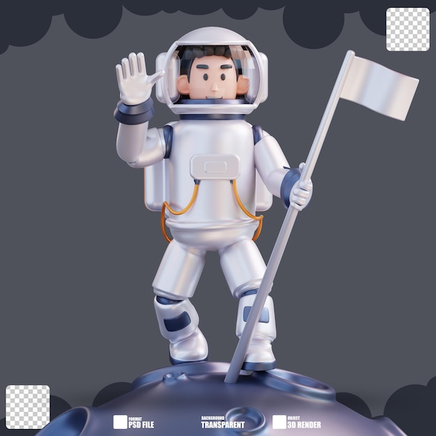 月に旗を立てる宇宙飛行士の 3 d イラストレーション 2