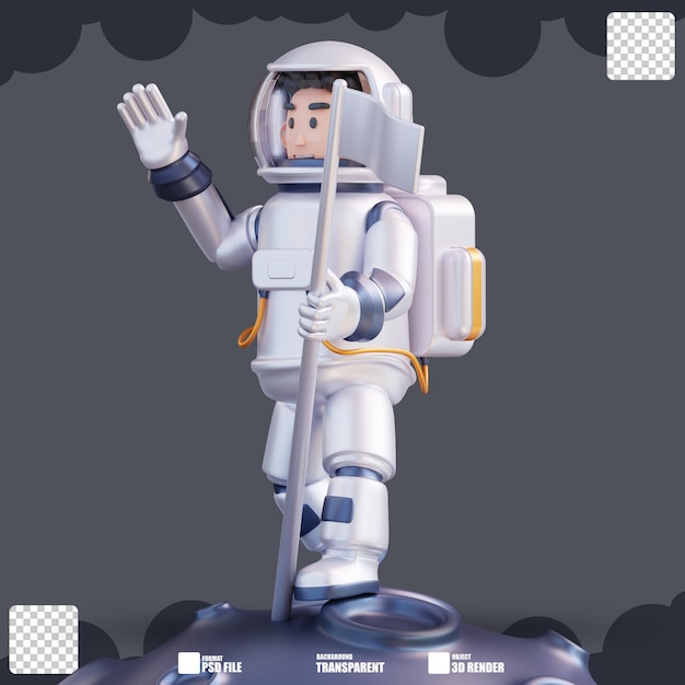 3D иллюстрация космонавта, устанавливающего флаг на Луне 3