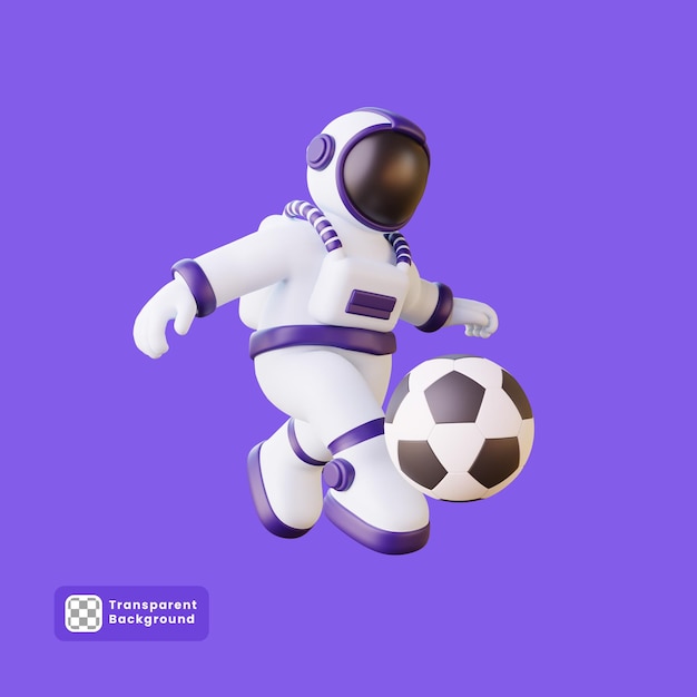 Illustrazione 3d dell'astronauta che gioca a calcio