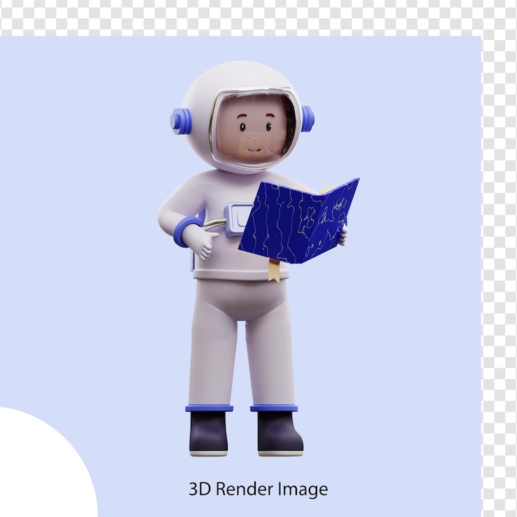 PSD 3d illustration astronaut reading a book