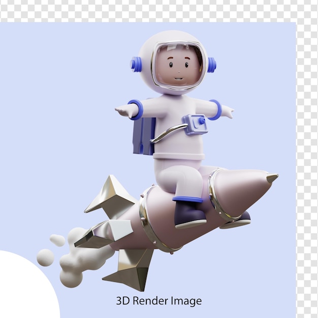 로켓을 타고 3d 그림 우주 비행사