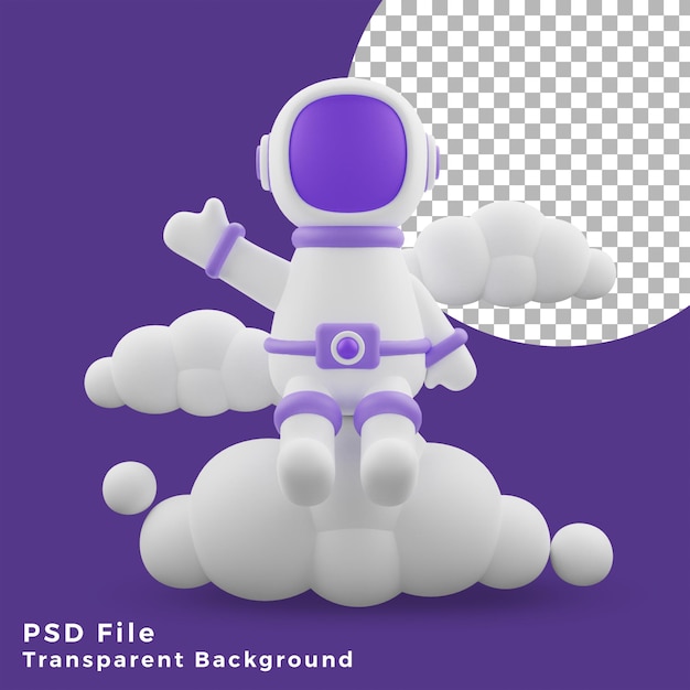 3d illustration astronaut sitting on the cloud front design icon assets high quality