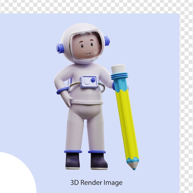 3d illustration astronaut with pencil