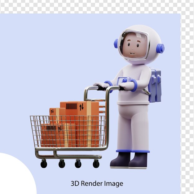 3d illustration astronaut with shopping cart