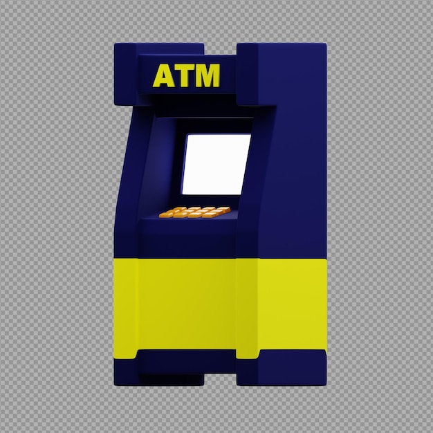 3d illustration of atm machine for removing cash in transparent background