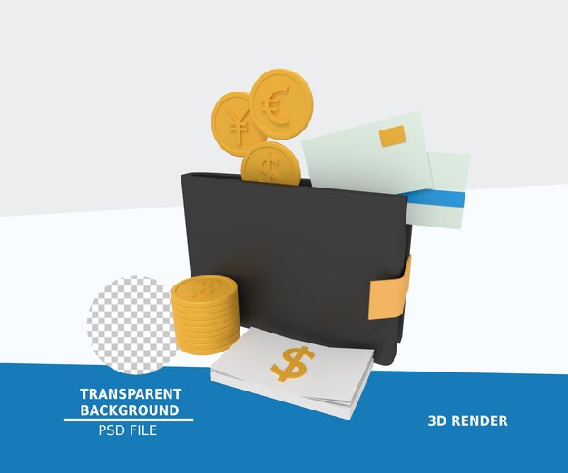 3d illustration of atm wallet and finance