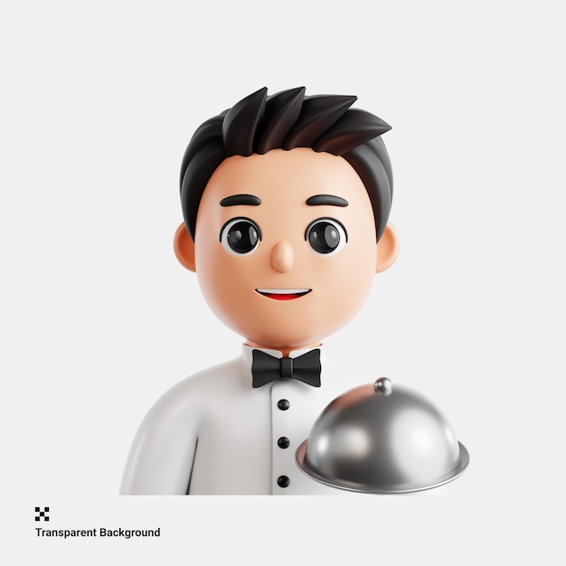 PSD 3d illustration of attentive waiter serving food in a restaurant