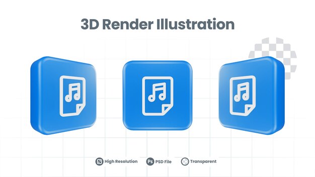 3d-иллюстрация аудиофайла музыкальная икона для продвижения веб-мобильного приложения в социальных сетях