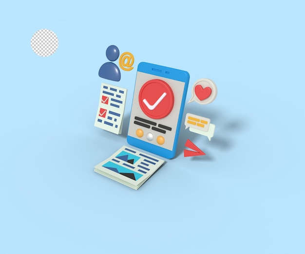 3D-illustration av användares checklista, godkänn