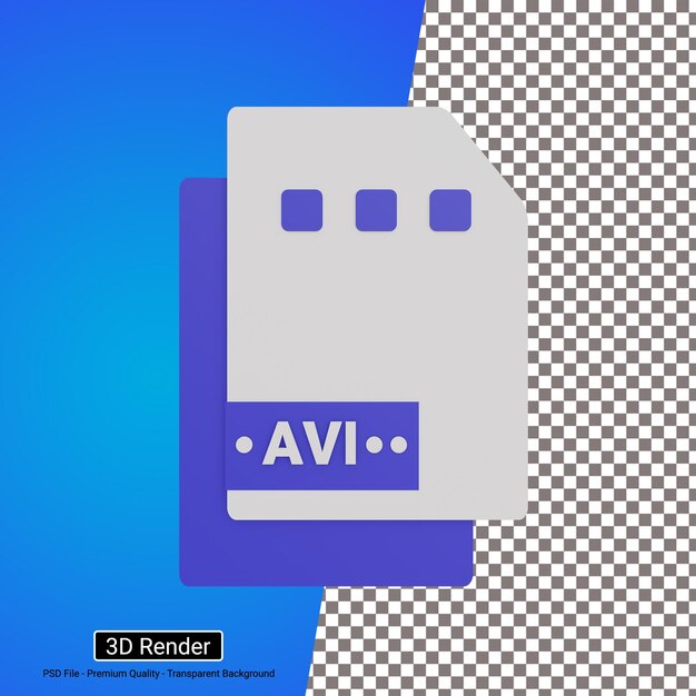 PSD 3d illustration avi format file icon