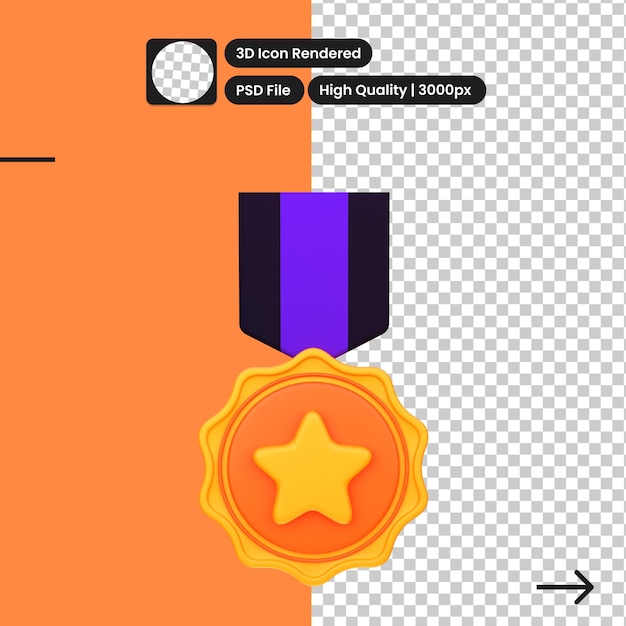 PSD的3 d插图奖奖章与丝带对象质量保证冠军奖牌与一些优质标签奖励概念卡通创意设计图标孤立的透明背景