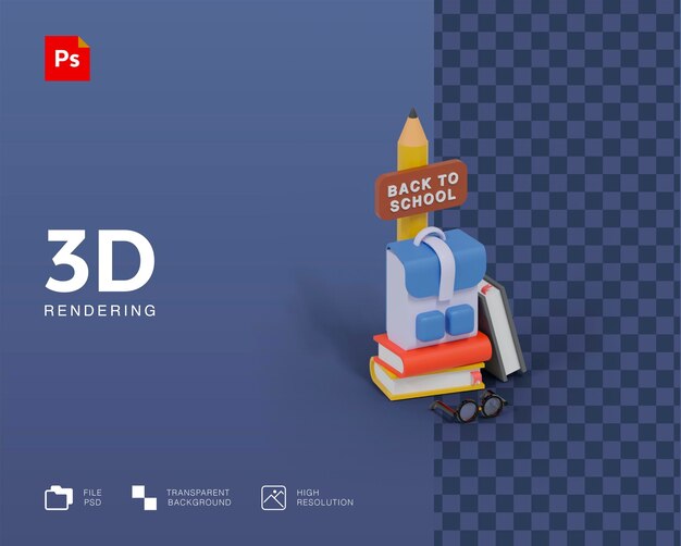 PSD 3d illustration back to school