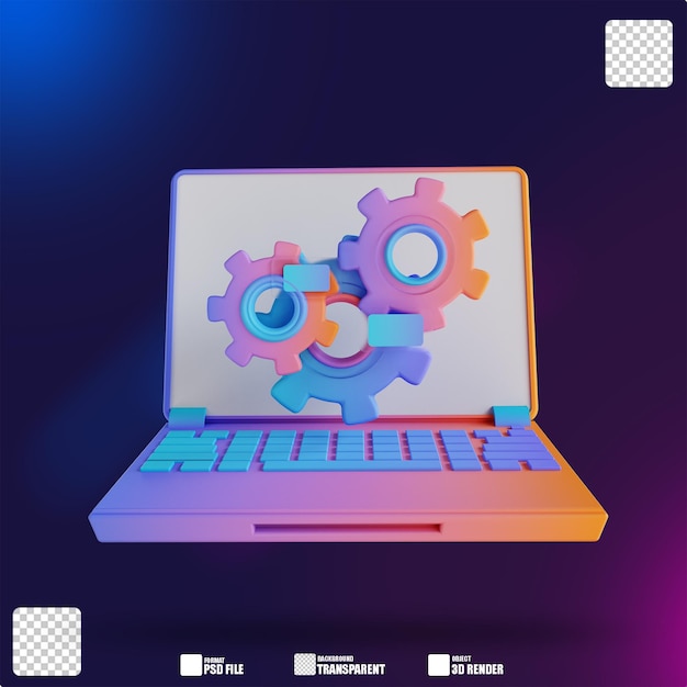 3D illustration bærbar computer og gear indstilling