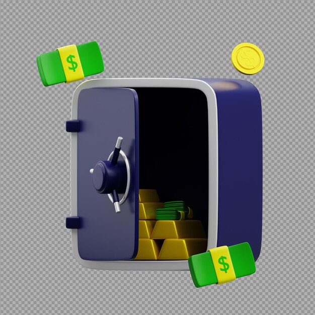 3d illustration of a bag full with gold coin money with dollar sign on it in transparent background