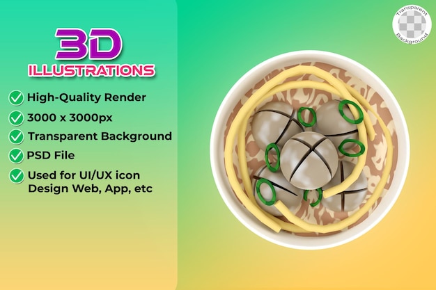 3D illustration bakso in a bowl of Indonesian food