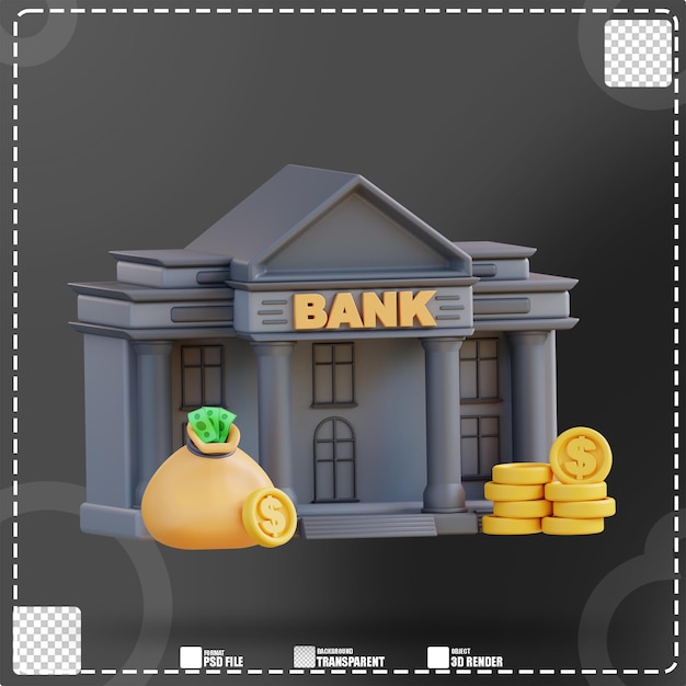 3d illustration of bank building and money bag 2