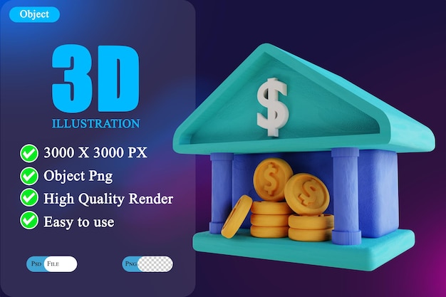 PSD 3d illustration bank and coin 2