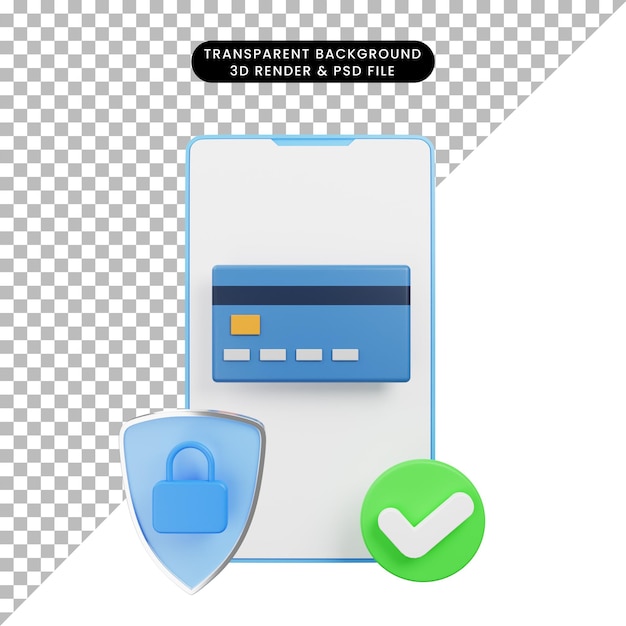 PSD 3d illustration of banking icon payment on smartphone 3d rendering