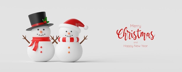 3d illustration banner of snowman on white background